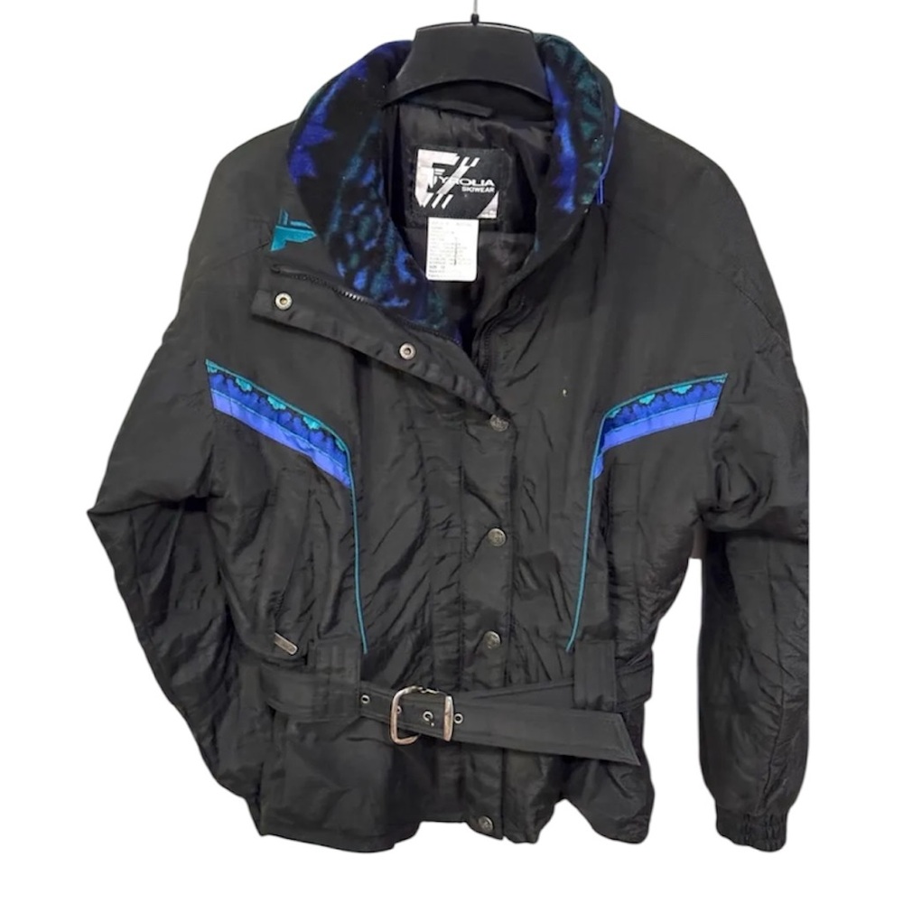 Vintage Tyrolia Snow Ski Black Belted Purple Blue Hooded Jacket, 8